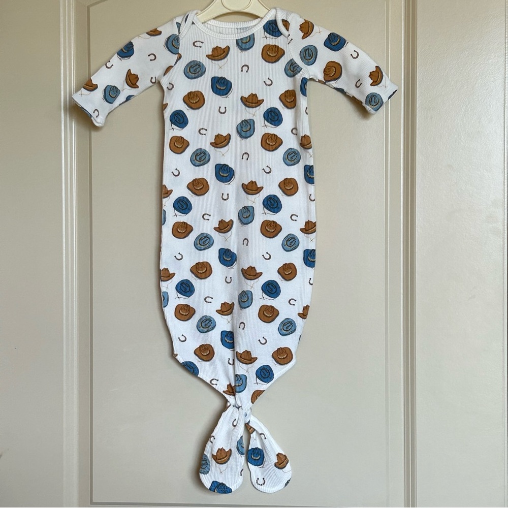 0-3M Mud Pie Western Print Ribbed Knotted Gown